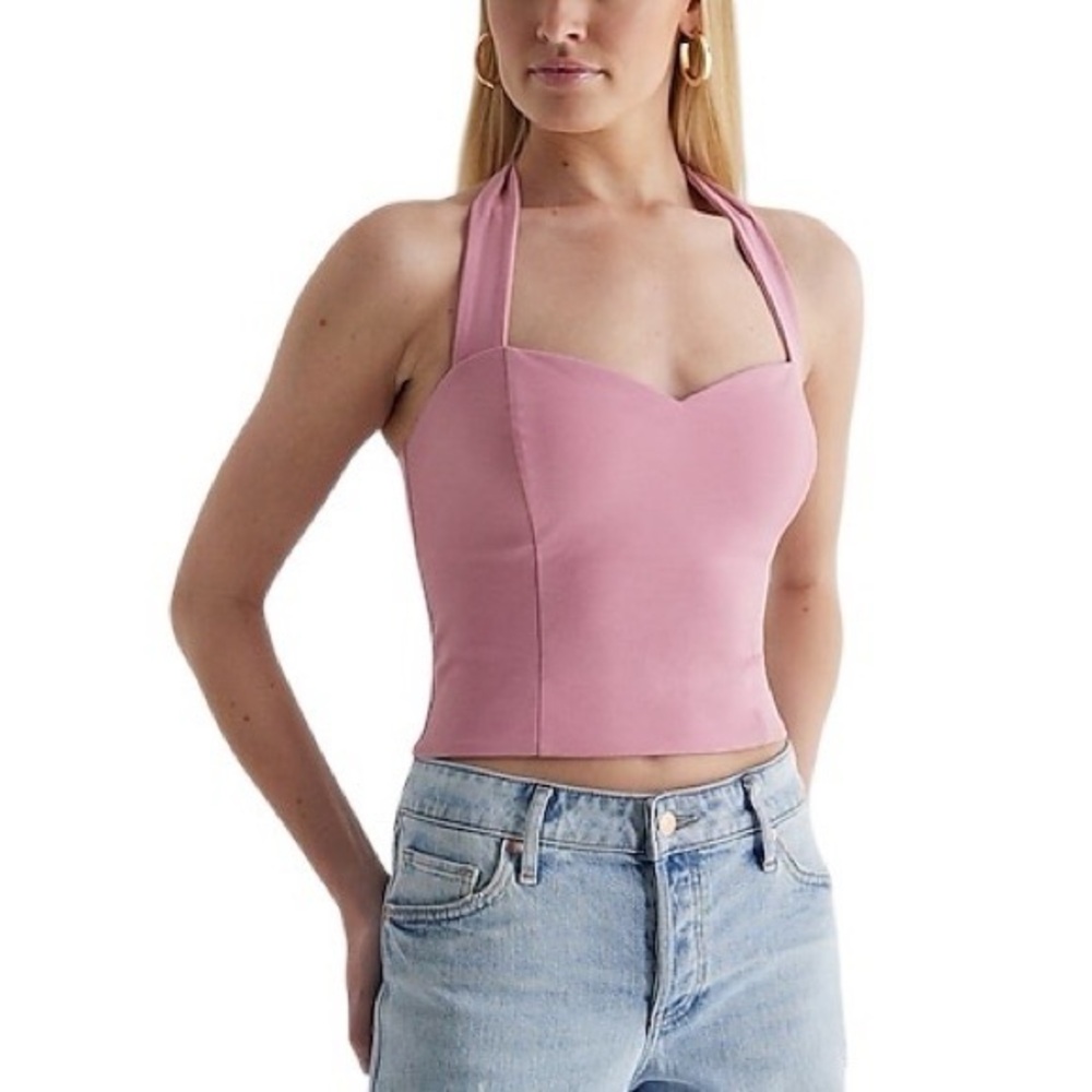 Express Body Contour Mauve Pink Tie Halter Top